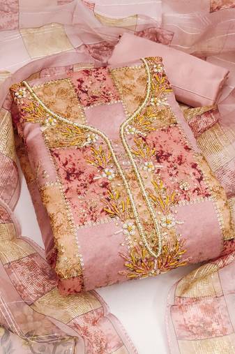 Manvaa women's peach unstitched sequence heavy organza dressaterial (sktans209050c)