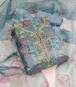 Manvaa women's grey unstitched sequence heavy organza dressaterial 