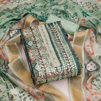 Manvaa women's sea green woven banarasi jacquard dressaterial 1