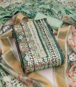 Manvaa women's sea green unstitched woven banarasi jacquard dressaterial 