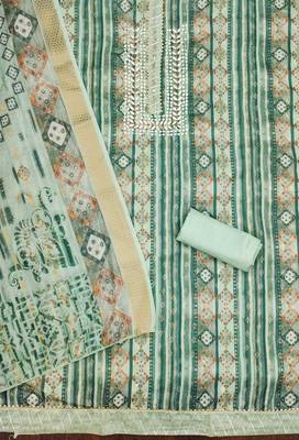 Manvaa women's sea green woven banarasi jacquard dressaterial 2