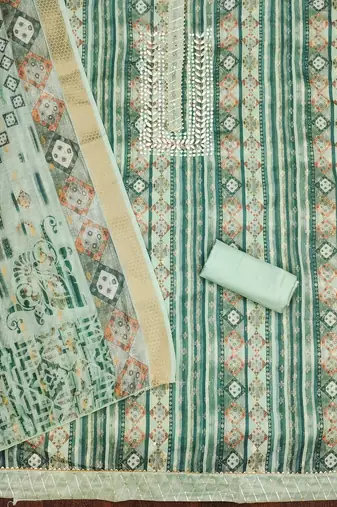 Manvaa women's sea green woven banarasi jacquard dressaterial