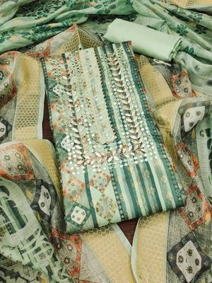 Manvaa women's sea green woven banarasi jacquard dressaterial 3