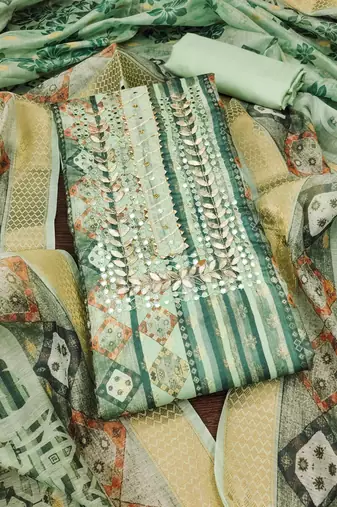 Manvaa women's sea green woven banarasi jacquard dressaterial