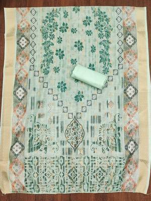 Manvaa women's sea green woven banarasi jacquard dressaterial 4