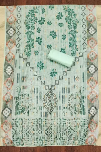 Manvaa women's sea green woven banarasi jacquard dressaterial
