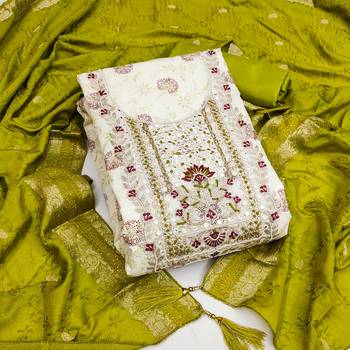 Manvaa women's off white woven heavyodal chanderi dressaterial 1