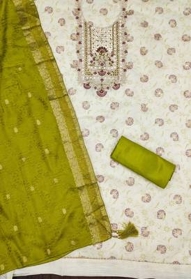 Manvaa women's off white woven heavyodal chanderi dressaterial 2