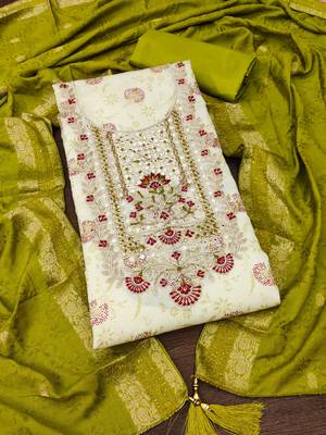Manvaa women's off white woven heavyodal chanderi dressaterial 3