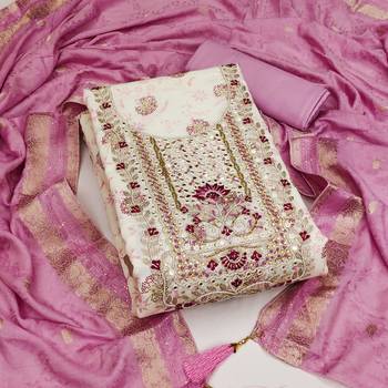 Manvaa women's off white woven heavyodal chanderi dressaterial 1