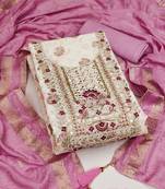 Manvaa women's off white unstitched woven heavyodal chanderi dressaterial