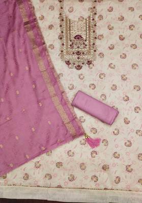 Manvaa women's off white woven heavyodal chanderi dressaterial 2