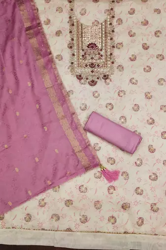 Manvaa women's off white woven heavyodal chanderi dressaterial