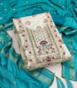 Manvaa women's off white unstitched woven heavyodal chanderi dressaterial