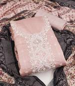 Manvaa women's peach unstitched sequence heavy roman silk dressaterial 