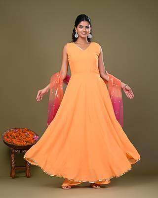  Peach Anarkali Dress with Tie and Dye Dupatta 1