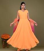  Peach Anarkali Dress with Tie and Dye Dupatta