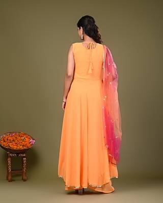  Peach Anarkali Dress with Tie and Dye Dupatta 4