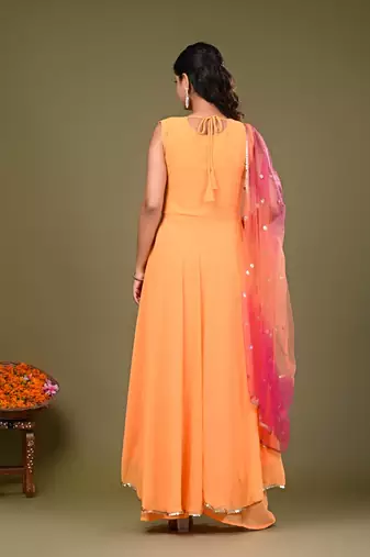  Peach Anarkali Dress with Tie and Dye Dupatta