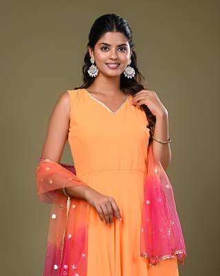  Peach Anarkali Dress with Tie and Dye Dupatta 5