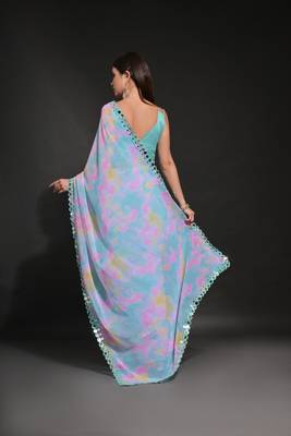 Sky Printed Georgette Saree  3