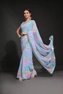 Sky Printed Georgette Saree  4