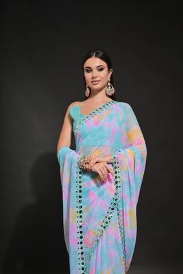 Sky Printed Georgette Saree  5
