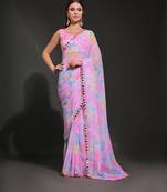 Pink Printed Georgette Saree 