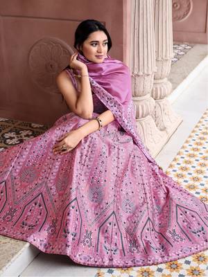 Baby Pink Faux Kanjivaram silk blend Weaving Lehenga Choli 2