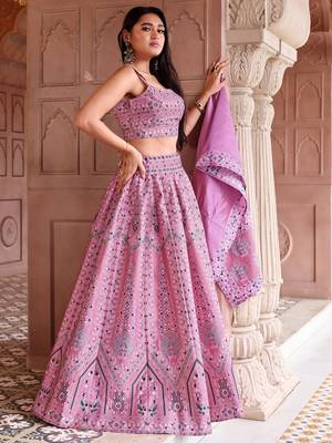 Baby Pink Faux Kanjivaram silk blend Weaving Lehenga Choli 1