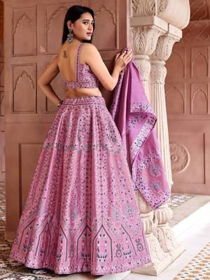 Baby Pink Faux Kanjivaram silk blend Weaving Lehenga Choli 3