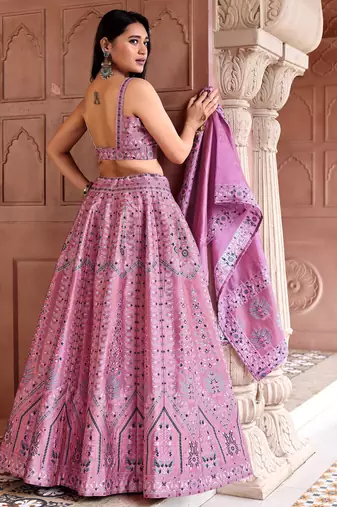 Baby Pink Faux Kanjivaram silk blend Weaving Lehenga Choli