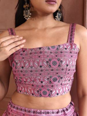 Baby Pink Faux Kanjivaram silk blend Weaving Lehenga Choli 4