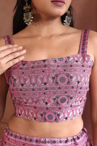 Baby Pink Faux Kanjivaram silk blend Weaving Lehenga Choli