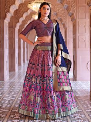 Light Purple Faux Kanjivaram silk blend Weaving Lehenga Choli 1