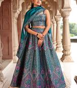 Teal Faux Kanjivaram Silk Weaving Lehenga Choli