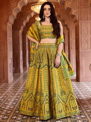 Mustard Faux Kanjivaram silk blend Weaving Lehenga Choli 1