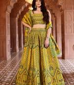 Mustard Faux Kanjivaram Silk Weaving Lehenga Choli