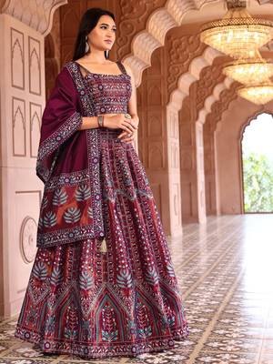 Maroon Faux Kanjivaram silk blend Weaving Lehenga Choli 1