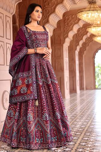 Maroon Faux Kanjivaram Silk Weaving Lehenga Choli