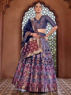Light Blue Faux Kanjivaram Silk Blend Weaving Lehenga Choli 1