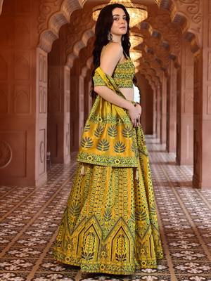 Mustard Faux Kanjivaram silk blend Weaving Lehenga Choli 2