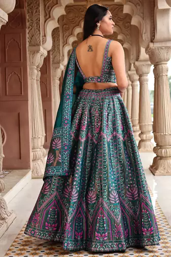 Teal Faux Kanjivaram silk blend Weaving Lehenga Choli