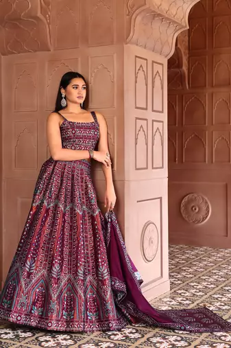 Maroon Faux Kanjivaram silk blend Weaving Lehenga Choli