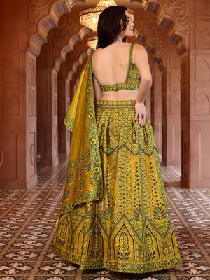 Mustard Faux Kanjivaram silk blend Weaving Lehenga Choli 3