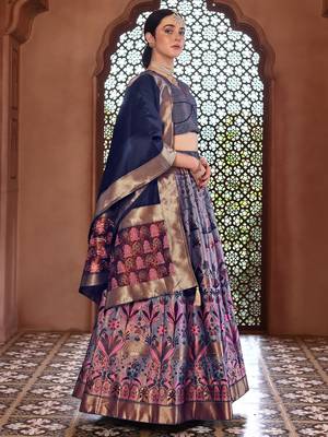 Light Blue Faux Kanjivaram Silk Blend Weaving Lehenga Choli 2