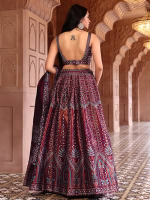 Maroon Faux Kanjivaram silk blend Weaving Lehenga Choli 3