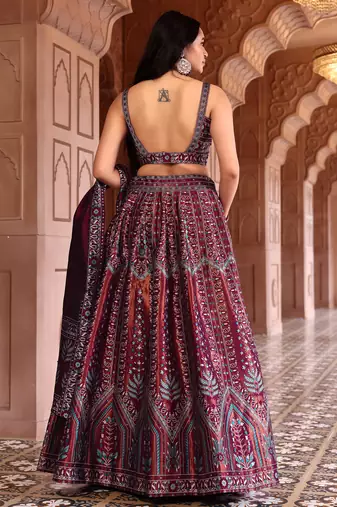 Maroon Faux Kanjivaram silk blend Weaving Lehenga Choli