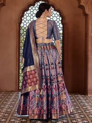 Light Blue Faux Kanjivaram Silk Blend Weaving Lehenga Choli 3
