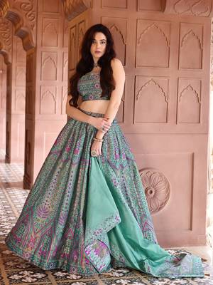 Mint Green silk blend Lehenga Choli with Embroidery work 1